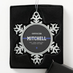 Persoonlijke politieagent in blauwe lijn tin sneeuwvlok ornament