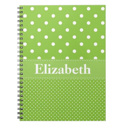 Persoonlijke polka stippen patroon groen & wit notitieboek (Voorkant)