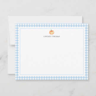 Persoonlijke Pompoen Blauwe Gingham Rand Notitiekaartje