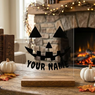 Persoonlijke Pompoen Halloween Naam Zwart & Wit Acryl Bord