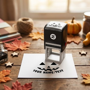 Persoonlijke Pompoen Halloween Naam Zwart & Wit Zelfinktende Stempel