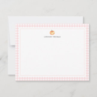 Persoonlijke Pompoen Roze Gingham Rand Notitiekaartje