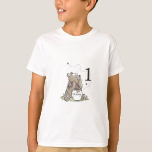 Persoonlijke Pooh-waterverf Eerste Verjaardag Baby T-shirt