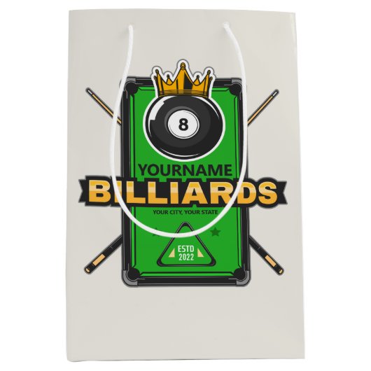 Persoonlijke Poolhal NAME 8 Bal Kroon Biljart Medium Cadeauzakje (Voorkant)