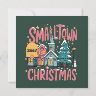 Persoonlijke postcode Kleine stad Kerstmis Roze Feestdagenkaart
