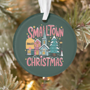 Persoonlijke postcode Kleine stad Kerstmis Roze Ornament