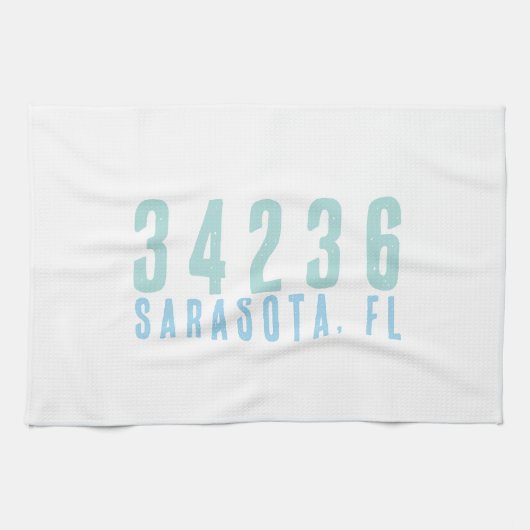 Persoonlijke postcode, plaats, staat | Kustblauwvi Theedoek (Horizontaal)