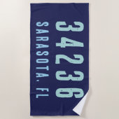 Persoonlijke postcode, plaats, staat | Navy Blue Strandlaken (Voorkant)
