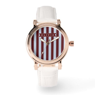 Persoonlijke Preppy Bruine Blauwe Cabana Streep Horloge
