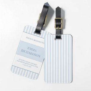 Persoonlijke Preppy Stofblauwe Gestreepte Naam Rei Bagagelabel