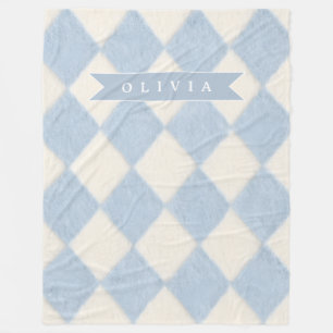 Persoonlijke Preppy Zachte Blauwe Fluwelen Argyle  Fleece Deken