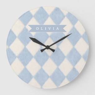 Persoonlijke Preppy Zachte Blauwe Fluwelen Argyle Grote Klok