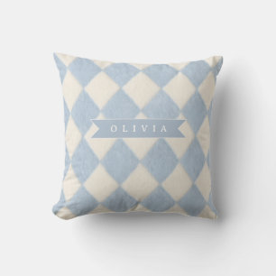 Persoonlijke Preppy Zachte Blauwe Fluwelen Argyle  Kussen