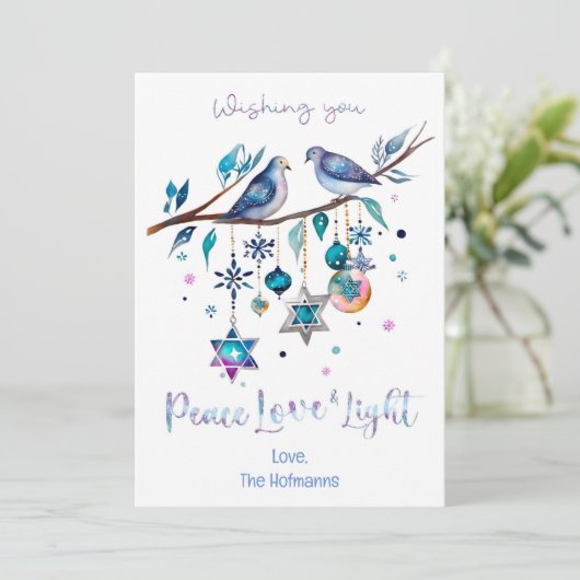 Persoonlijke Prettig Hanukkah, Vrede Liefde & Lich Feestdagenkaart (Staand voorkant)