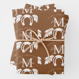Persoonlijke Prettig Kerstfeest Cowboy Meisje Mono Inpakpapier Vel