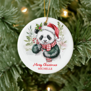 Persoonlijke Prettig Kerstfeest Schattige Pandabee Keramisch Ornament