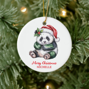 Persoonlijke Prettig Kerstfeest Schattige Pandabee Keramisch Ornament