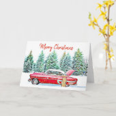 Persoonlijke Prettig Kerstfeest Vintage Auto en Ca Kaart (Gele Bloem)