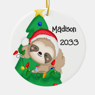 Persoonlijke Prettig Kerstmis Luiaard Boom Keramisch Ornament