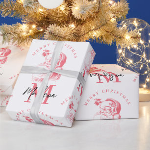 Persoonlijke Prettig Kerstmis Roze Kerstman Monogr Cadeaupapier