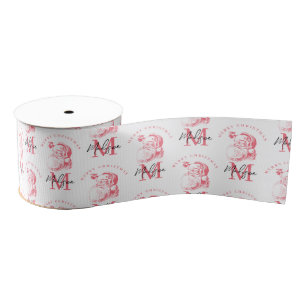 Persoonlijke Prettig Kerstmis Roze Kerstman Monogr Grosgrain Lint