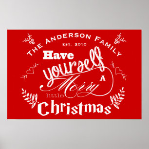 Persoonlijke Prettige Kleine Kerstmis Rood Wit Poster