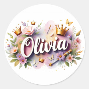 Persoonlijke Princess Flower Naamstickers Ronde Sticker