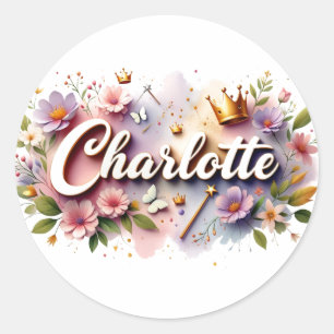 Persoonlijke Princess Flower Naamstickers Ronde Sticker