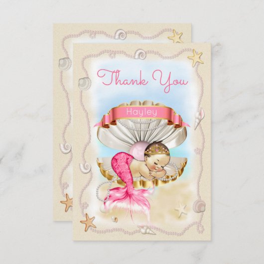 Persoonlijke prinses Mermaid Clam Shell Dank u Bedankkaart (Voorkant / Achterkant)