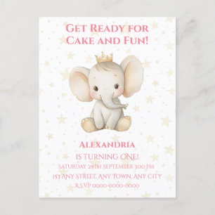 Persoonlijke prinses olifant voor de 1e verjaardag briefkaart