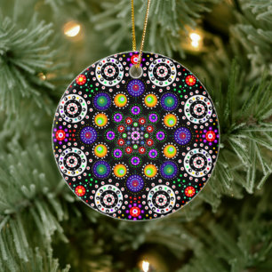 Persoonlijke Psychedelic Dot Mandala Kerstmis Keramisch Ornament