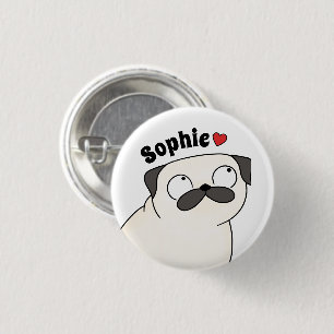 Persoonlijke Pug Naam Knop Speld, Aangepaste Naam  Ronde Button 3,2 Cm