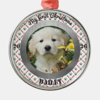 Persoonlijke Puppy's Eerste Kerstmis Foto Metalen Ornament