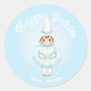 Persoonlijke Purim-sticker – Blauwe Cotton Candy Ronde Sticker