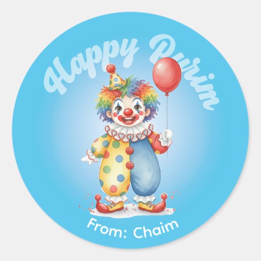 Persoonlijke Purim-sticker - Clownthema Ronde Sticker (Voorkant)