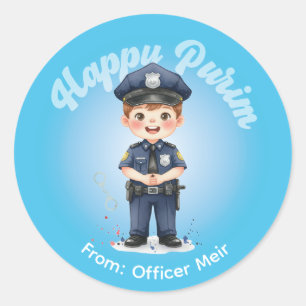 Persoonlijke Purim-sticker - Themapolitie Ronde Sticker