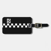 Persoonlijke racevlag zwart en wit bagagelabel (Voorkant horizontaal)