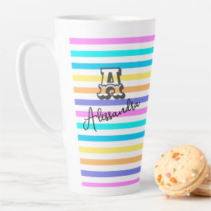 Persoonlijke Rainbow girly naam & monogram Latte Mok