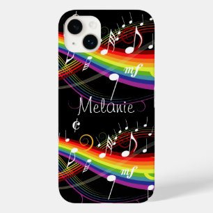 Persoonlijke Rainbow White-Muzieknoten op zwart Case-Mate iPhone 14 Plus Hoesje