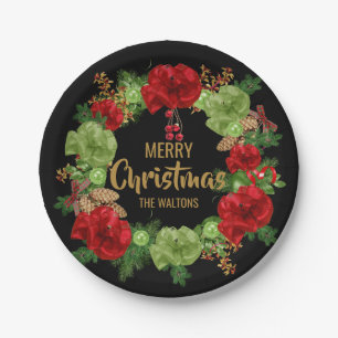 Persoonlijke RED Black Gold MERRY CHRISTMAS Wreate Papieren Bordje