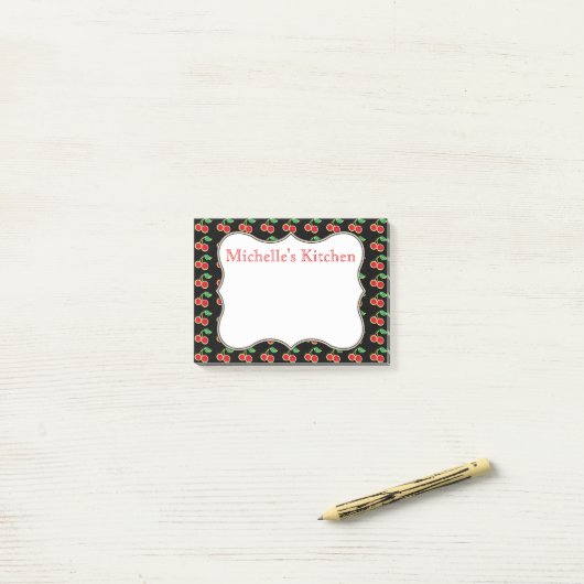 Persoonlijke Red Cherry Post It Notes (Op bureau)