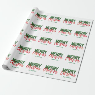 Persoonlijke RED Green Glitter MERRY CHRISTMAS Cadeaupapier