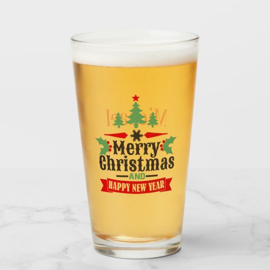 Persoonlijke Red Green Merry-kersttypografie Glas (Voorkant gevuld)
