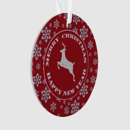 Persoonlijke Red Silver Snowflake Reindester Ornament (voorkant)