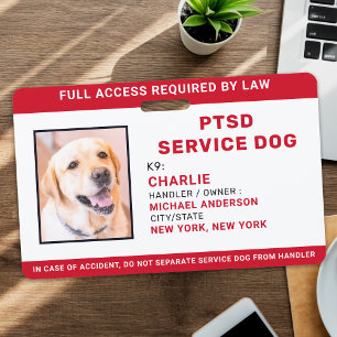 Persoonlijke Red White PTSD Service Dog Foto-id Badge