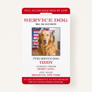 Persoonlijke Red White Service Dog Photo ID Badge