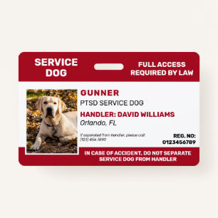 Persoonlijke Red White Service Dog Photo ID Badge