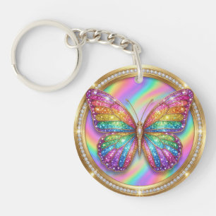 Persoonlijke Regenboog Glitter Vlinder Naam Sleutelhanger