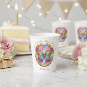 Persoonlijke regenboog glitters vlinder feest cups papieren bekers