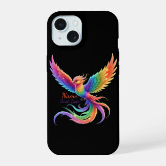 Persoonlijke Regenboog Phoenix Naam Geboortedatum iPhone 15 Hoesje